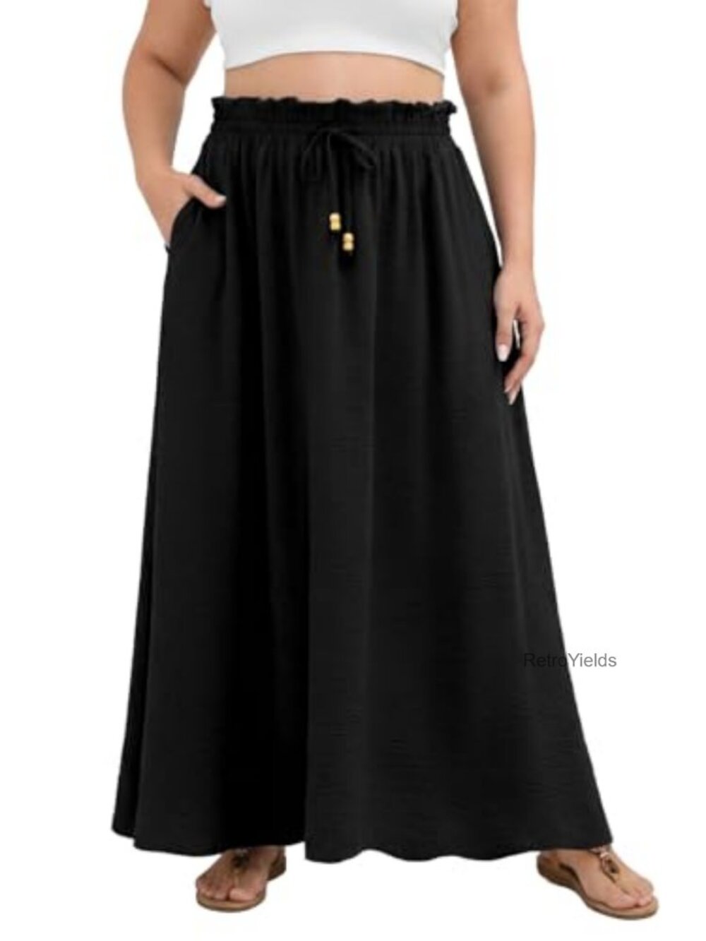 Plus Size Maxi Skirt with Pockets Elastic Waist A-line Beach